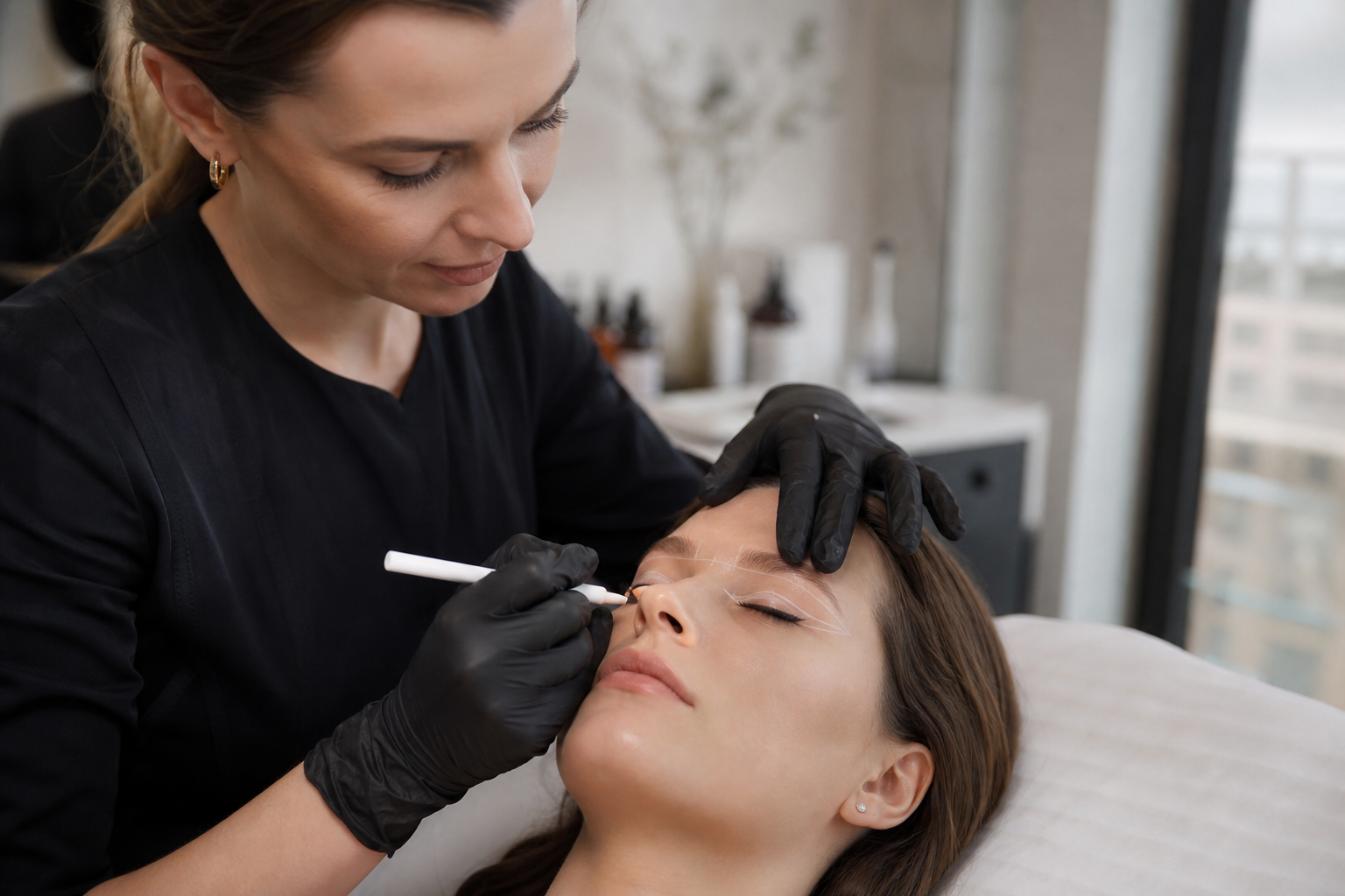 Lidstrich Permanent Make-up bei empfindlicher Augenpartie in einem eleganten Berliner Beauty-Studio