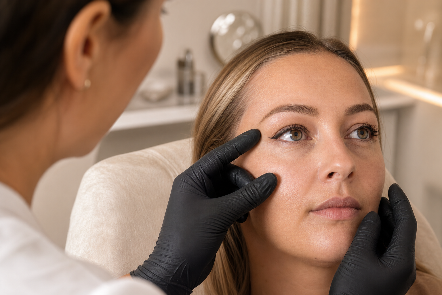 Permanent Make-up Ratgeber bei tränenden Augen in einem eleganten Berliner Beauty-Studio