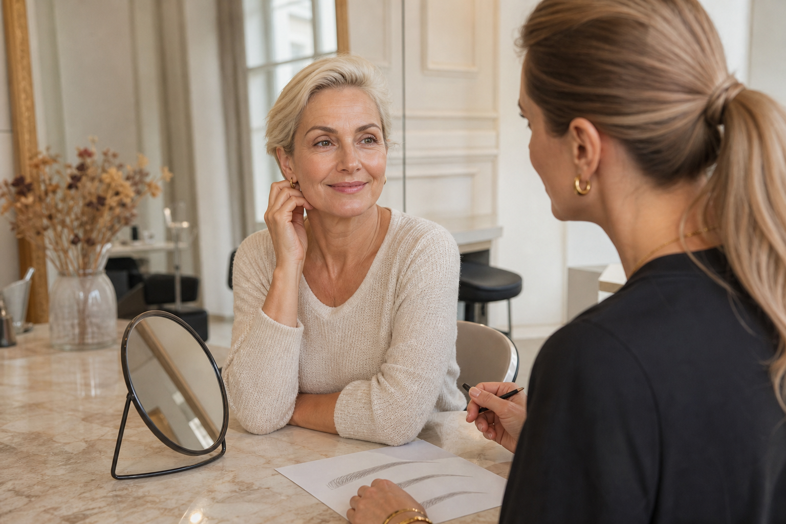 Permanent Make-up Augenbrauen ab 50: weiche Form statt harter Linie in einem hochwertigen Berliner Beauty-Studio