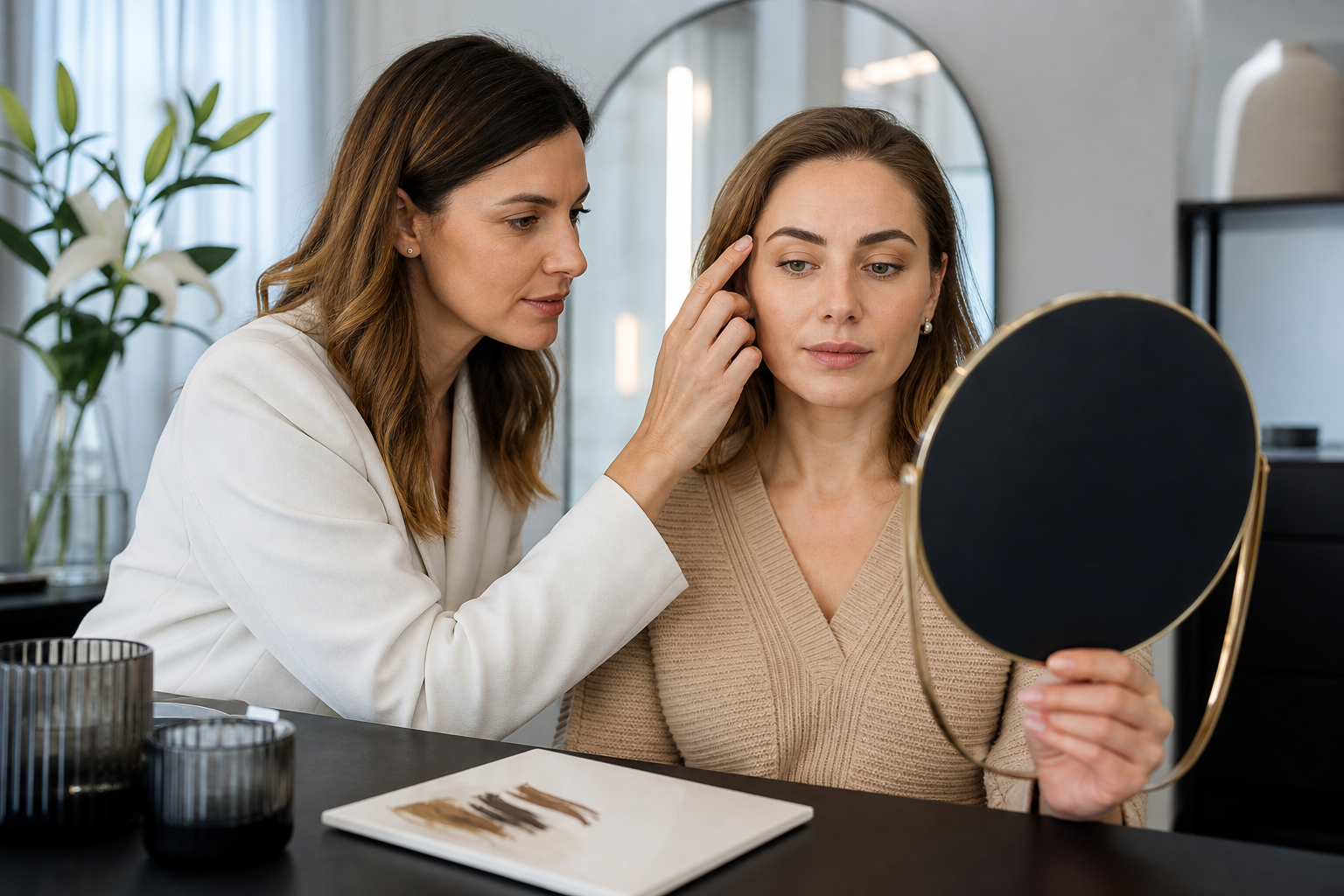 Permanent Make-up Expert Korrektur bei zu dicken Augenbrauen in einem hochwertigen Berliner Beauty-Studio